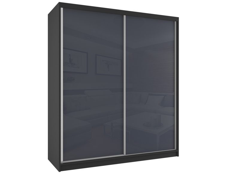 Šatníková skriňa 158 cm Belini čierny mat /šedý lesk s posuvnými dverami Výrobca BM SZP3/2/B/W/S/HI