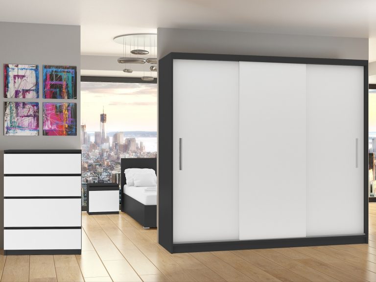 Šatníková skriňa 232 cm Belini čierny mat / biely mat s posuvnými dverami Výrobca SI SZP4/2/1B/3W/0/AL