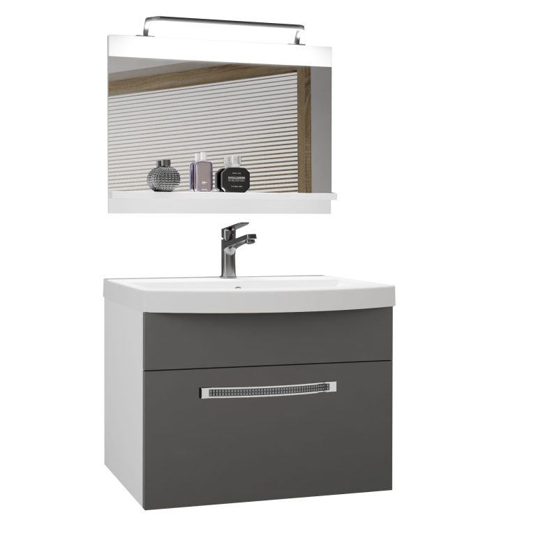 Kúpeľňový nábytok Belini Premium Full Version šedý mat + umývadlo + zrkadlo + LED osvetlenie Glamour 3 Výrobca GLA M 1/0/W/SR/0/MB/PP
