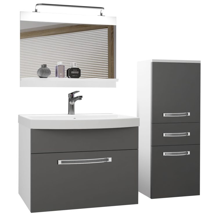 Kúpeľňový nábytok Belini Premium Full Version šedý mat  + umývadlo + zrkadlo + LED osvetlenie Glamour 22 Výrobca GLA M 2/0/W/SR/0/MB/PP