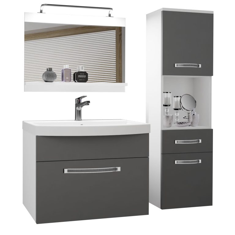 Kúpeľňový nábytok Belini Premium Full Version šedý mat + umývadlo + zrkadlo + LED osvetlenie Glamour 41 Výrobca GLA M 3/0/W/SR/0/MB/PP
