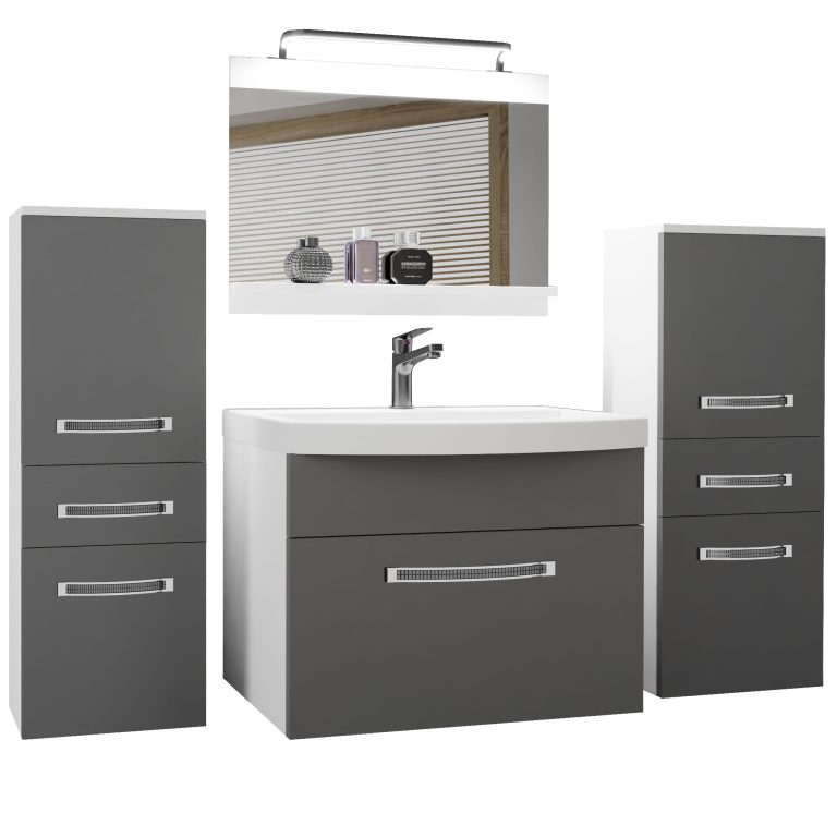 Kúpeľňový nábytok Belini Premium Full Version šedý mat + umývadlo + zrkadlo + LED osvetlenie Glamour 60 Výrobca GLA M 4/0/W/SR/0/MB/PP