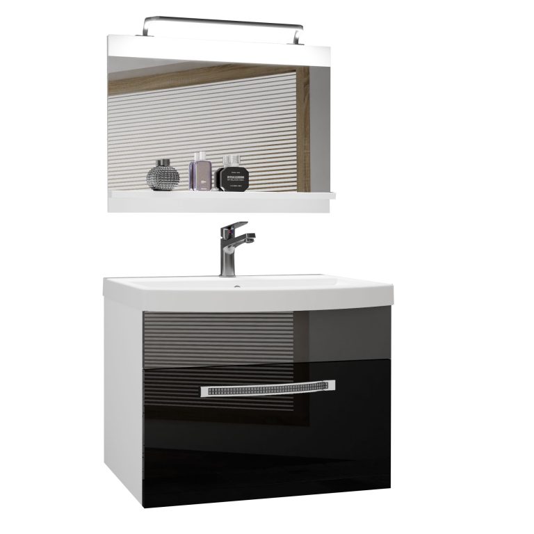Kúpeľňový nábytok Belini Premium Full Version čierny lesk / šedý lesk + umývadlo + zrkadlo + LED osvetlenie Glamour 11 Výrobca GLA P 1/0/W/BS/0/MB/PP