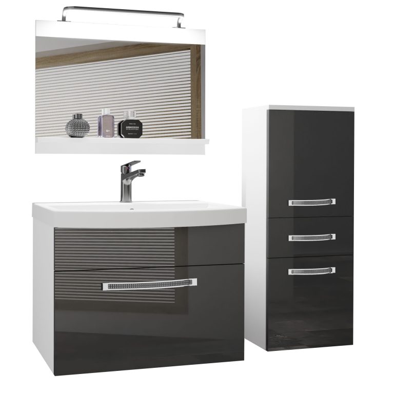 Kúpeľňový nábytok Belini Premium Full Version šedý lesk + umývadlo + zrkadlo + LED osvetlenie Glamour 26 Výrobca GLA P 2/0/W/S/0/MB/PP