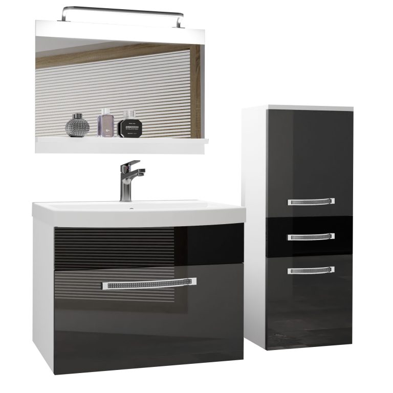 Kúpeľňový nábytok Belini Premium Full Version šedý lesk / čierny lesk + umývadlo + zrkadlo + LED osvetlenie Glamour 31 Výrobca GLA P 2/0/W/SB/0/MB/PP