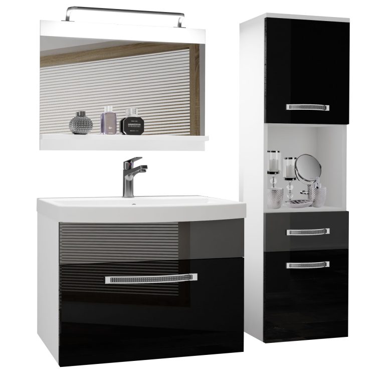 Kúpeľňový nábytok Belini Premium Full Version čierny lesk/ šedý lesk + umývadlo + zrkadlo + LED osvetlenie Glamour 49 Výrobca 49 GLA P 3/0/W/BS/0/MB/PP