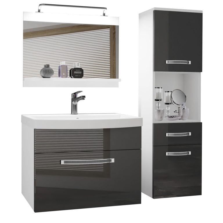 Kúpeľňový nábytok Belini Premium Full Version šedý lesk + umývadlo + zrkadlo + LED osvetlenie Glamour 45 Výrobca GLA P 3/0/W/S/0/MB/PP
