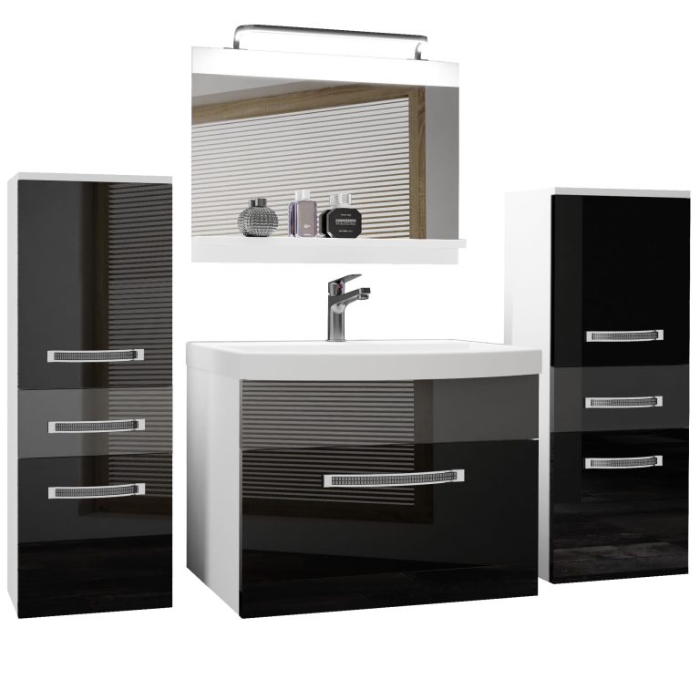 Kúpeľňový nábytok Belini Premium Full Version čierny lesk / šedý lesk + umývadlo + zrkadlo + LED osvetlenie Glamour 68 Výrobca