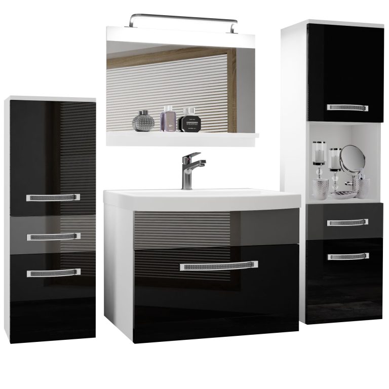 Kúpeľňový nábytok Belini Premium Full Version čierny lesk / šedý lesk + umývadlo + zrkadlo + LED osvetlenie Glamour 87 Výrobca