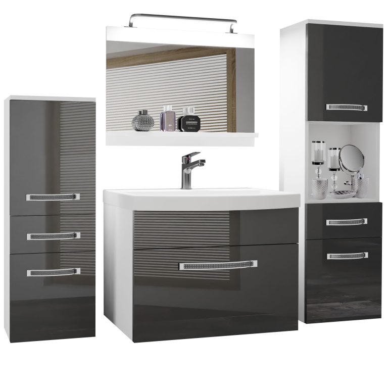 Kúpeľňový nábytok Belini Premium Full Version šedý lesk + umývadlo + zrkadlo + LED osvetlenie Glamour 83 Výrobca