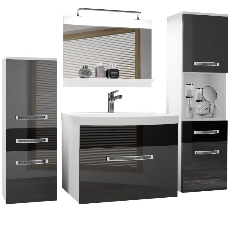 Kúpeľňový nábytok Belini Premium Full Version šedý lesk / čierny lesk + umývadlo + zrkadlo + LED osvetlenie Glamour 88 Výrobca
