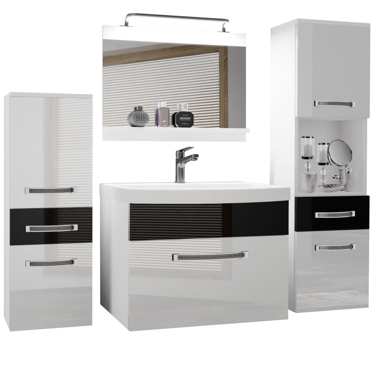 Kúpeľňový nábytok Belini Premium Full Version biely lesk / čierny lesk + umývadlo + zrkadlo + LED osvetlenie Glamour 84 Výrobca
