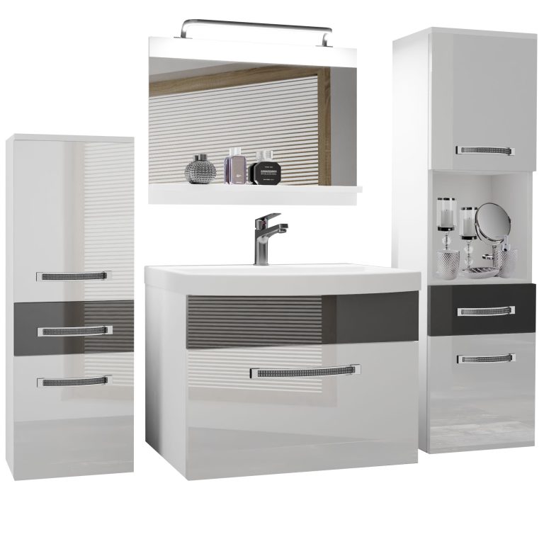 Kúpeľňový nábytok Belini Premium Full Version biely lesk / šedý lesk + umývadlo + zrkadlo + LED osvetlenie Glamour 85 Výrobca