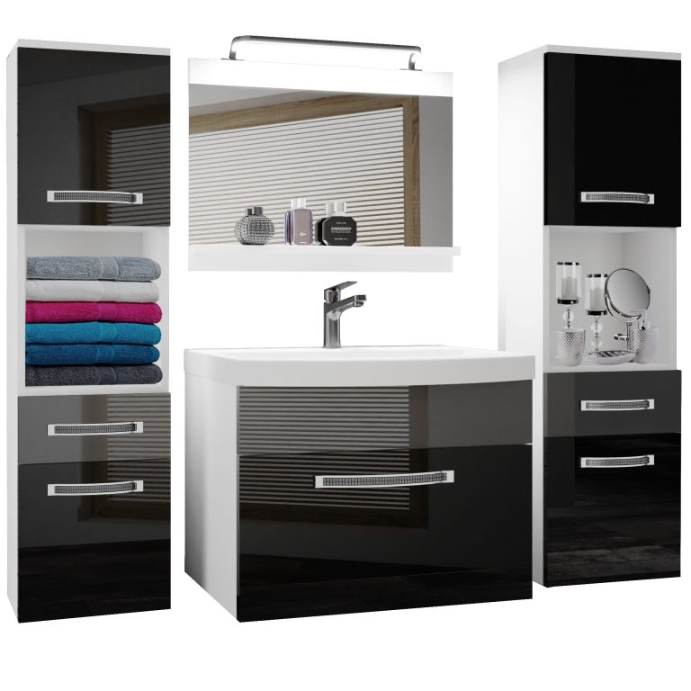 Kúpeľňový nábytok Belini Premium Full Version čierny lesk / šedý lesk + umývadlo + zrkadlo + LED osvetlenie Glamour 106 Výrobca