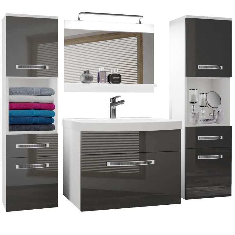 Kúpeľňový nábytok Belini Premium Full Version šedý lesk + umývadlo + zrkadlo + LED osvetlenie Glamour 102 Výrobca