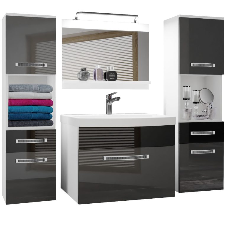 Kúpeľňový nábytok Belini Premium Full Version šedý lesk / čierny lesk + umývadlo + zrkadlo + LED osvetlenie Glamour 107 Výrobca