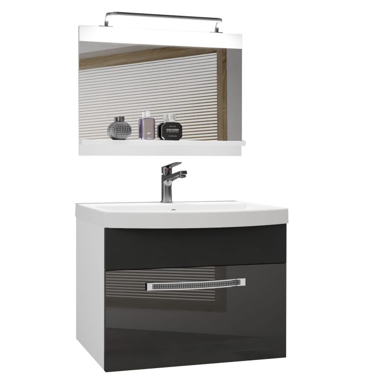 Kúpeľňový nábytok Belini Premium Full Version šedý lesk / čierny  mat + umývadlo + zrkadlo + LED osvetlenie Glamour 13 Výrobca GLA PM 1/0/W/SB/0/MB/PP