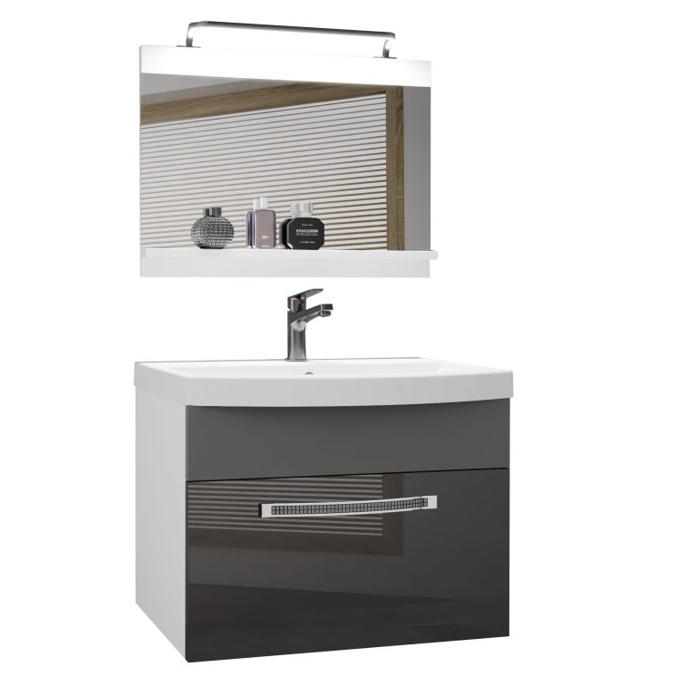 Kúpeľňový nábytok Belini Premium Full Version šedý lesk / šedý mat  + umývadlo + zrkadlo + LED osvetlenie Glamour 15 Výrobca GLA PM 1/0/W/SSR/0/MB/PP