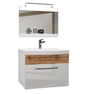 Kúpeľňový nábytok Belini Premium Full Version biely lesk / dub wotan + umývadlo + zrkadlo + LED osvetlenie Glamour 17 Výrobca