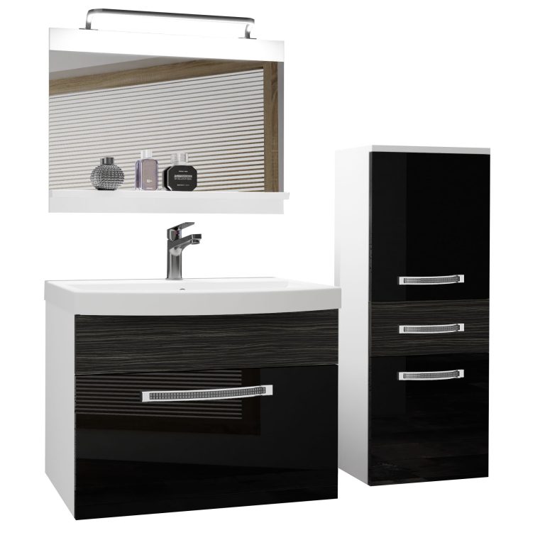 Kúpeľňový nábytok Belini Premium Full Version čierny lesk / eben kráľovský   + umývadlo + zrkadlo + LED osvetlenie Glamour 37 Výrobca 37 GLA PM 2/0/W/BHK/0/MB/PP