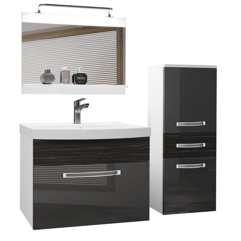 Kúpeľňový nábytok Belini Premium Full Version šedý lesk / eben kráľovský + umývadlo + zrkadlo + LED osvetlenie Glamour 33 Výrobca GLA PM 2/0/W/SHK/0/MB/PP