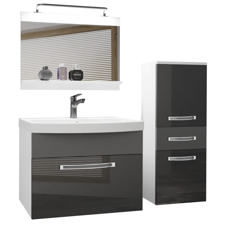 Kúpeľňový nábytok Belini Premium Full Version šedý lesk / šedý mat + umývadlo + zrkadlo + LED osvetlenie Glamour 34 Výrobca GLA PM 2/0/W/SSR/0/MB/PP