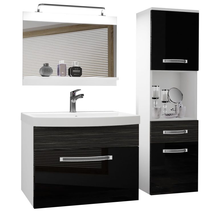 Kúpeľňový nábytok Belini Premium Full Version čierny lesk / eben kráľovský   + umývadlo + zrkadlo + LED osvetlenie Glamour 56 Výrobca GLA PM 3/0/W/BHK/0/MB/PP