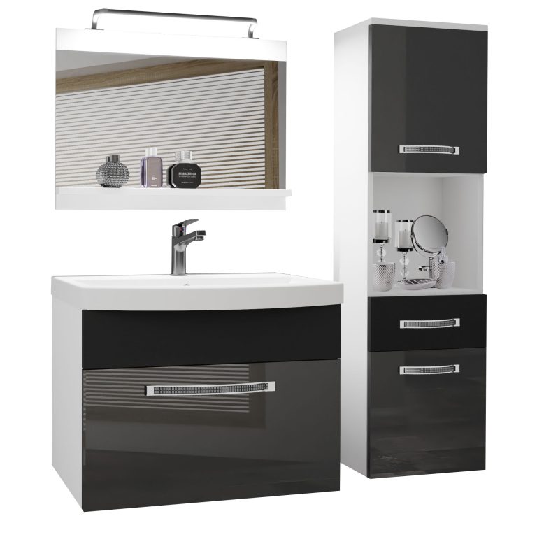 Kúpeľňový nábytok Belini Premium Full Version šedý lesk/ čierny  mat  + umývadlo + zrkadlo + LED osvetlenie Glamour 51 Výrobca GLA PM 3/0/W/SB/0/MB/PP