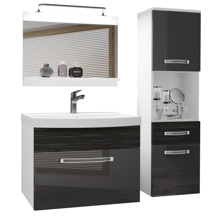 Kúpeľňový nábytok Belini Premium Full Version šedý lesk / eben kráľovský + umývadlo + zrkadlo + LED osvetlenie Glamour 52 Výrobca GLA PM 3/0/W/SHK/0/MB/PP