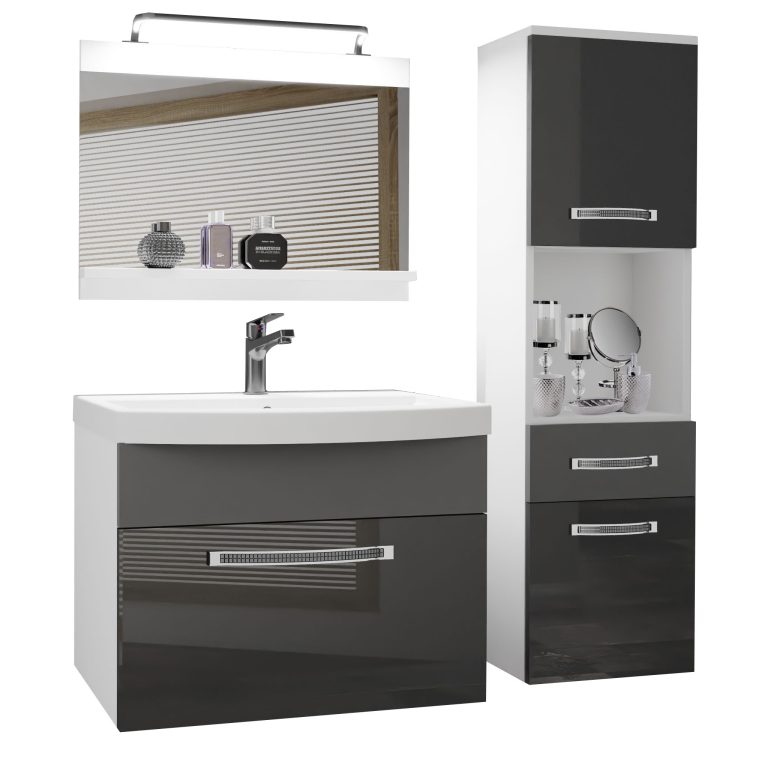 Kúpeľňový nábytok Belini Premium Full Version šedý lesk / šedý mat + umývadlo + zrkadlo + LED osvetlenie Glamour 53 Výrobca GLA PM 3/0/W/SSR/0/MB/PP
