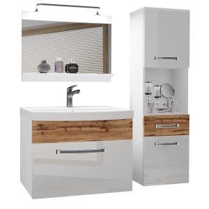 Kúpeľňový nábytok Belini Premium Full Version biely lesk / dub wotan  + umývadlo + zrkadlo + LED osvetlenie Glamour 55 Výrobca