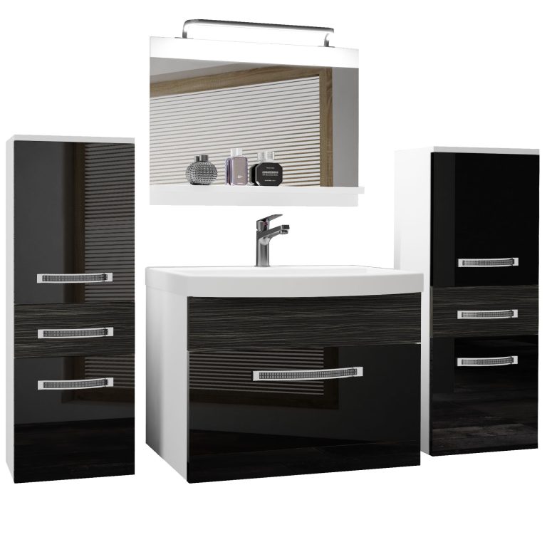 Kúpeľňový nábytok Belini Premium Full Version čierny lesk / eben kráľovský + umývadlo + zrkadlo + LED osvetlenie Glamour 75 Výrobca