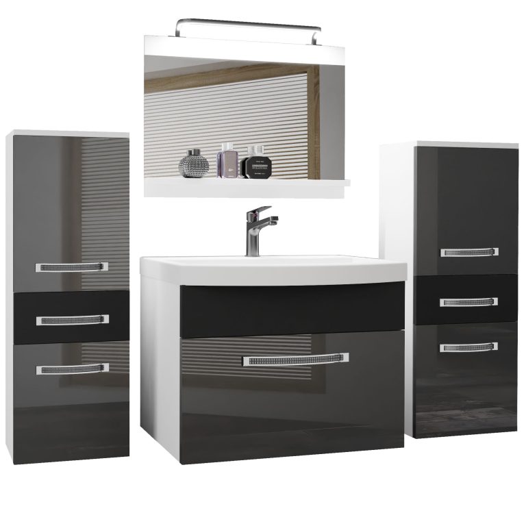 Kúpeľňový nábytok Belini Premium Full Version šedý lesk / čierny  mat  + umývadlo + zrkadlo + LED osvetlenie Glamour 70 Výrobca