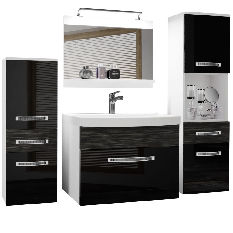 Kúpeľňový nábytok Belini Premium Full Version čierny lesk / eben kráľovský  + umývadlo + zrkadlo + LED osvetlenie Glamour 94 Výrobca
