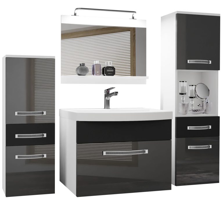 Kúpeľňový nábytok Belini Premium Full Version šedý lesk / čierny  mat  + umývadlo + zrkadlo + LED osvetlenie Glamour 89 Výrobca
