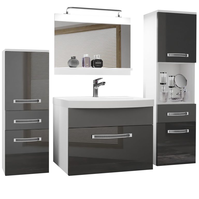 Kúpeľňový nábytok Belini Premium Full Version šedý lesk / šedý mat + umývadlo + zrkadlo + LED osvetlenie Glamour 91 Výrobca