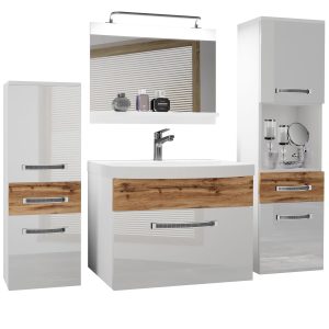 Kúpeľňový nábytok Belini Premium Full Version biely lesk / dub wotan+ umývadlo + zrkadlo + LED osvetlenie Glamour 93 Výrobca