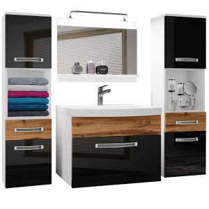 Kúpeľňový nábytok Belini Premium Full Version čierny lesk / dub wotan + umývadlo + zrkadlo + LED osvetlenie Glamour 114 Výrobca