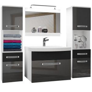 Kúpeľňový nábytok Belini Premium Full Version šedý lesk / čierny  mat + umývadlo + zrkadlo + LED osvetlenie Glamour 108 Výrobca