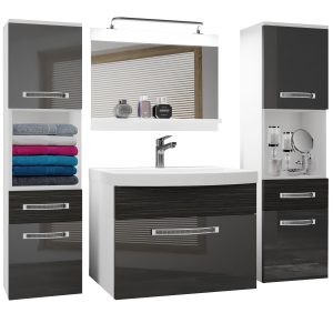 Kúpeľňový nábytok Belini Premium Full Version šedý lesk / eben kráľovský  + umývadlo + zrkadlo + LED osvetlenie Glamour 109 Výrobca