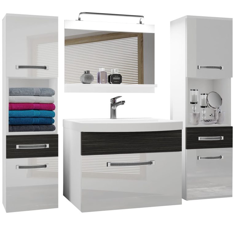 Kúpeľňový nábytok Belini Premium Full Version biely lesk / eben kráľovský + umývadlo + zrkadlo + LED osvetlenie Glamour 111 Výrobca