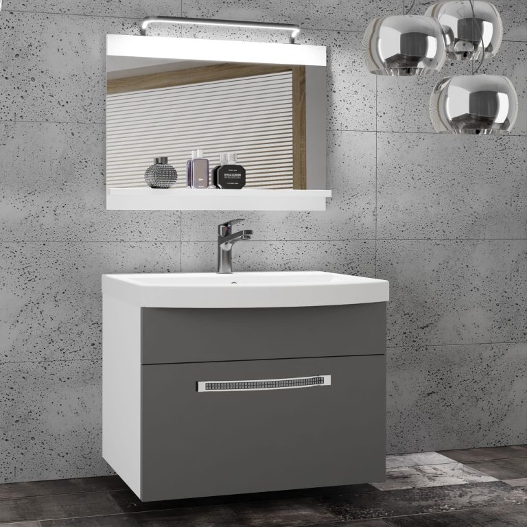 Kúpeľňový nábytok Belini Premium Full Version šedý mat + umývadlo + zrkadlo + LED osvetlenie Glamour 3 Výrobca GLA M 1/0/W/SR/0/MB/PP
