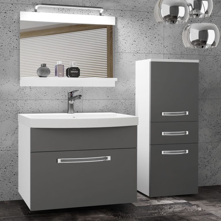 Kúpeľňový nábytok Belini Premium Full Version šedý mat  + umývadlo + zrkadlo + LED osvetlenie Glamour 22 Výrobca GLA M 2/0/W/SR/0/MB/PP
