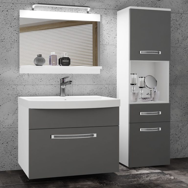 Kúpeľňový nábytok Belini Premium Full Version šedý mat + umývadlo + zrkadlo + LED osvetlenie Glamour 41 Výrobca GLA M 3/0/W/SR/0/MB/PP