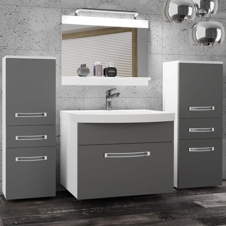 Kúpeľňový nábytok Belini Premium Full Version šedý mat + umývadlo + zrkadlo + LED osvetlenie Glamour 60 Výrobca GLA M 4/0/W/SR/0/MB/PP