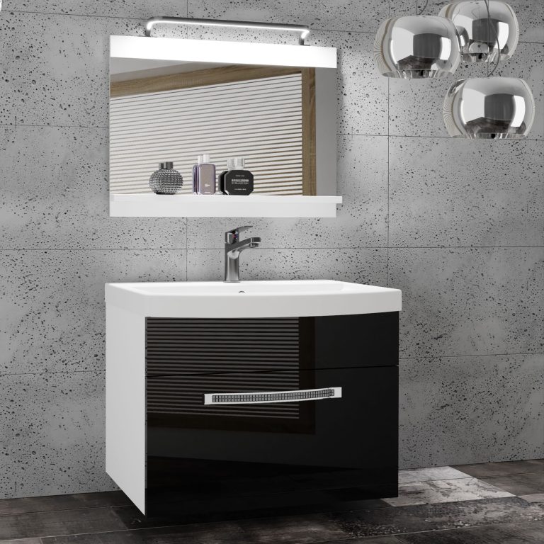 Kúpeľňový nábytok Belini Premium Full Version čierny lesk  + umývadlo + zrkadlo + LED osvetlenie Glamour 6 Výrobca GLA P 1/0/W/B/0/MB/PP

