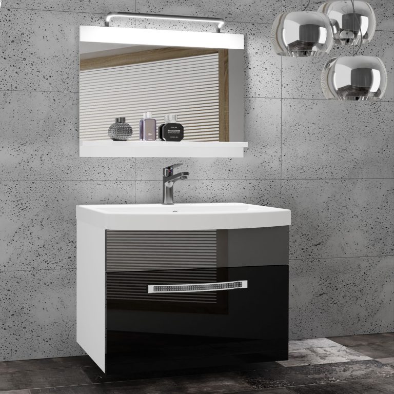 Kúpeľňový nábytok Belini Premium Full Version čierny lesk / šedý lesk + umývadlo + zrkadlo + LED osvetlenie Glamour 11 Výrobca GLA P 1/0/W/BS/0/MB/PP