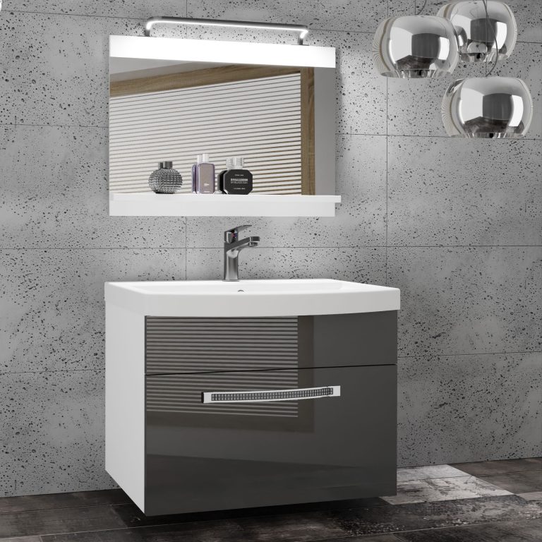 Kúpeľňový nábytok Belini Premium Full Version šedý lesk + umývadlo + zrkadlo + LED osvetlenie Glamour 7 Výrobca GLA P 1/0/W/S/0/MB/PP