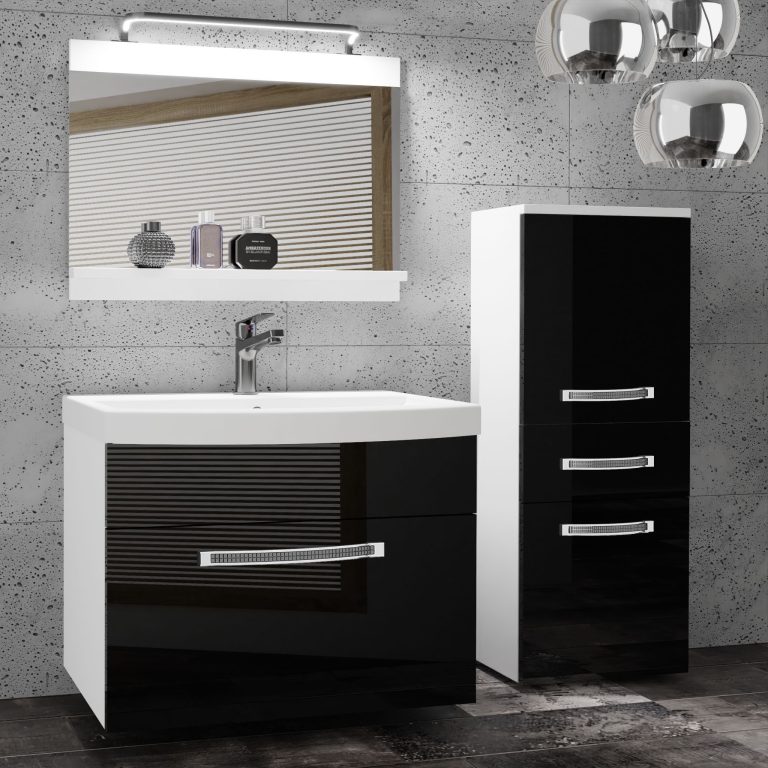 Kúpeľňový nábytok Belini Premium Full Version čierny lesk + umývadlo + zrkadlo + LED osvetlenie Glamour 25 Výrobca GLA P 2/0/W/B/0/MB/PP
