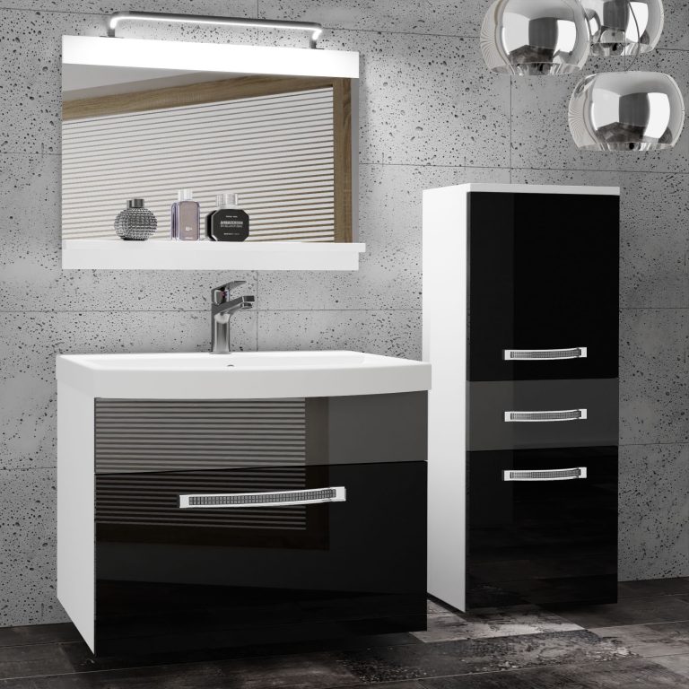 Kúpeľňový nábytok Belini Premium Full Version čierny lesk / šedý lesk + umývadlo + zrkadlo + LED osvetlenie Glamour 30 Výrobca GLA P 2/0/W/BS/0/MB/PP